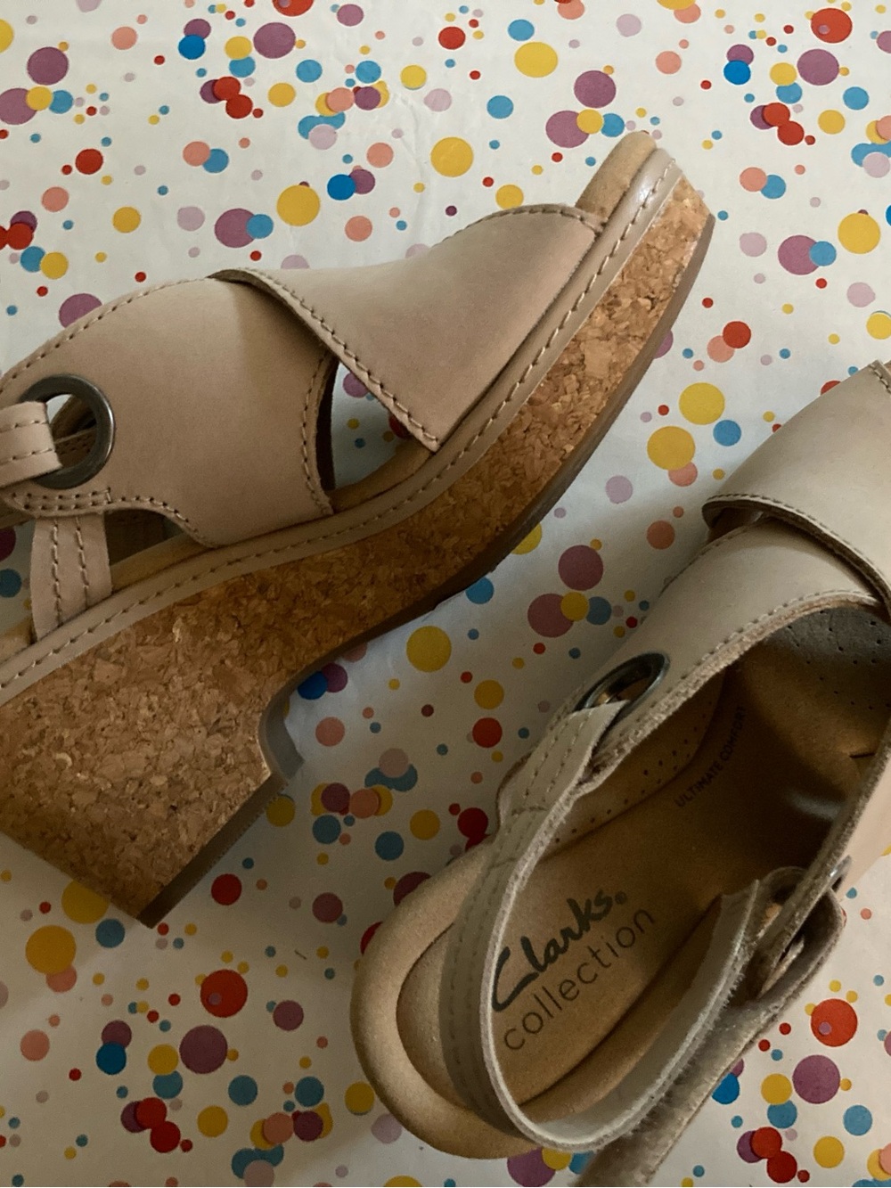 Clarks Beige Cork Platform Sandals